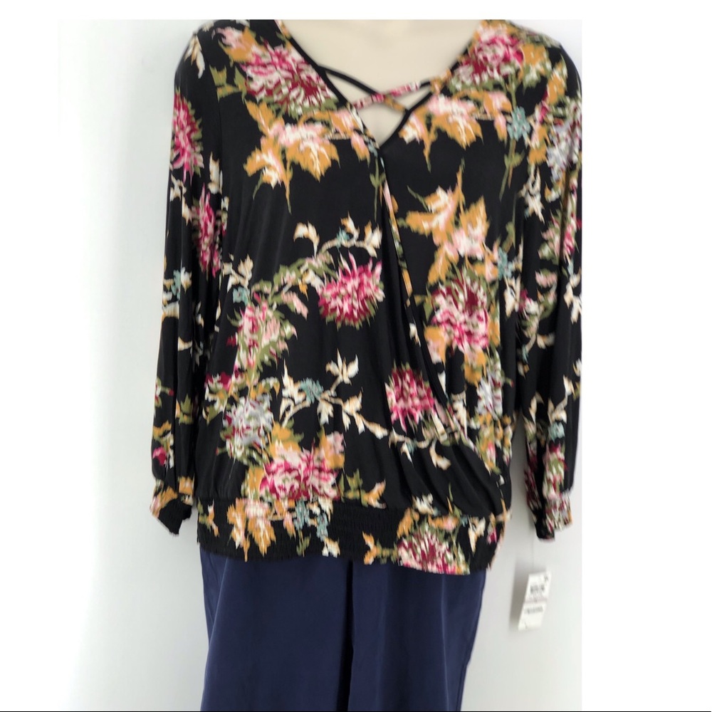 Style & Co Femme Charm Black Vintage Floral Top 1X